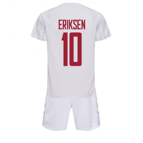 Dres Danska Christian Eriksen #10 Gostujuci za djecu SP 2022 Kratak Rukav (+ kratke hlače)